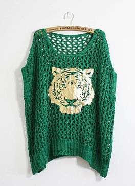 风尚焦点 金色老虎头镂空针织衫，日韩潮流新宠